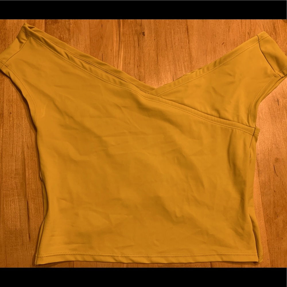 Kortni Jeane Off the Shoulder Honey Gold swim top